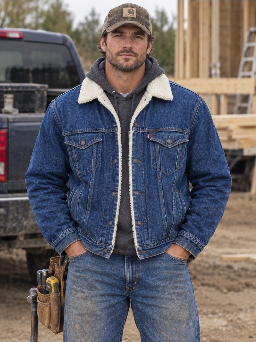 Levi’s Men’s L Sherpa Trucker Jacket Type III Dark Wash Denim 16365-0075